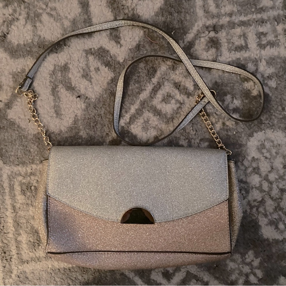 A New Day Pink Silver Glitter Clutch Handbag